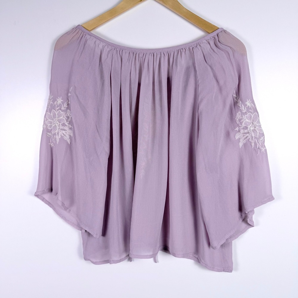 Fairycore Festival World Market Lilac Floral Embroidered Tie Neck Blouse Sz S M - Picture 8 of 10